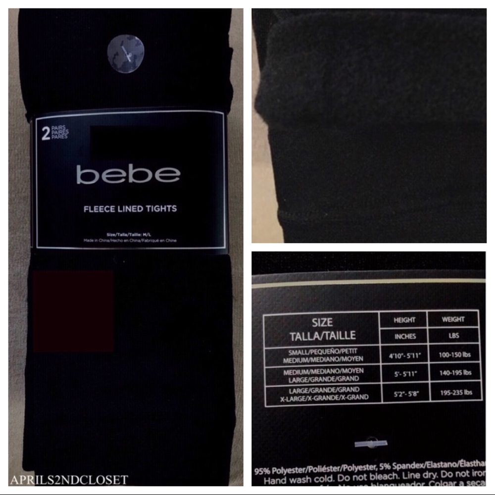 BEBE 2 FLEECE LINED LEGGINGS FOOTLESS TIGHTS A2C - Picture 3 of 14